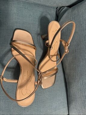 Jessica Simpson Metallic Gold Strappy Slingback Sandals 8.5M